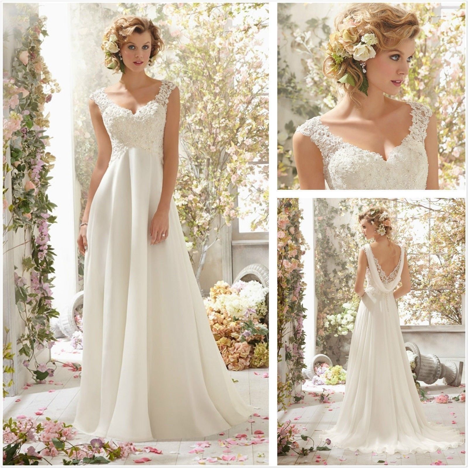 White Ivory Lace Bridal Gown Beach Wedding Dress Custom Size 6 8 10 12